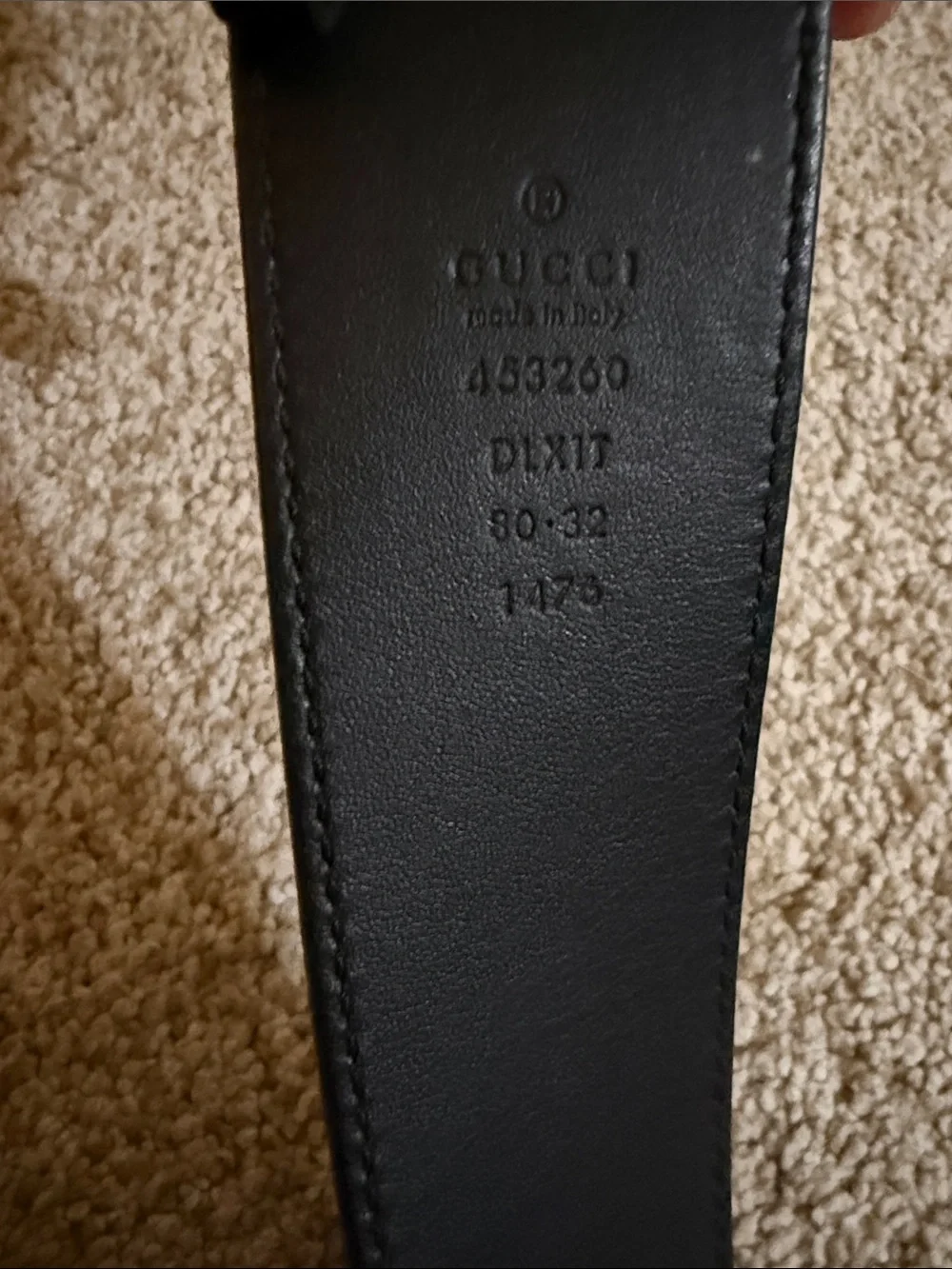 Gucci Black Leather Belt with Pearl-Embellished Double G Gold Buckle & dustbag